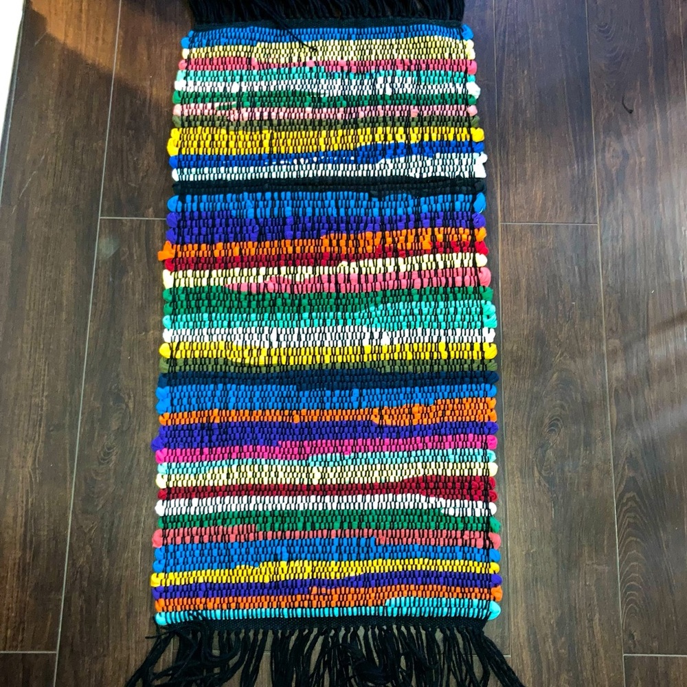 Rag Rug - Hand Woven 19 x 43 Upcycled Fringed